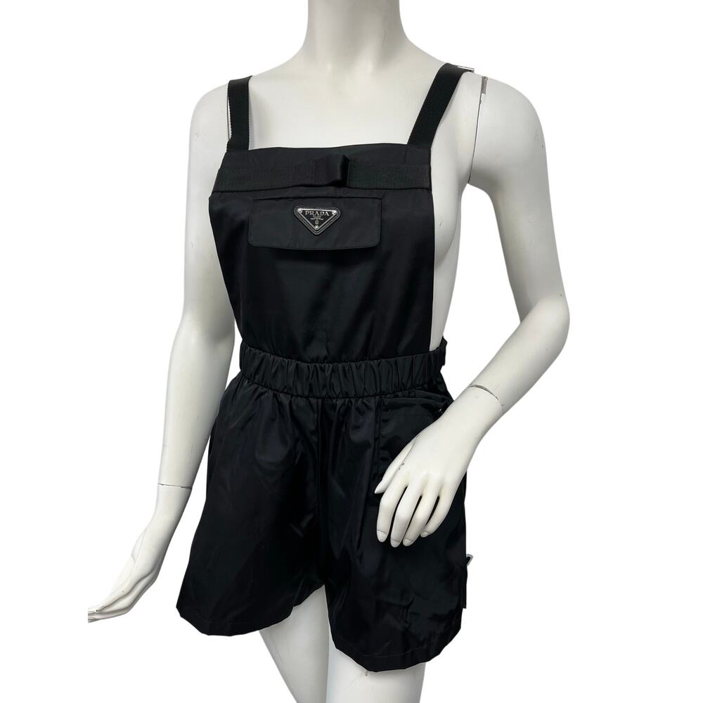 Authentic Prada Re-Nylon Triangle Logo Overall ShortsRomper Black Size S NWT